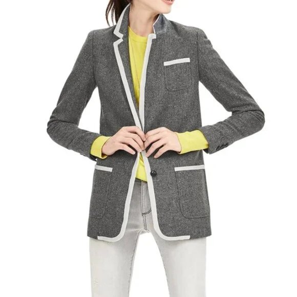 Banana Republic Hackings Blazer Jacket Gray Speckled Wool Blend Size 12 - Picture 1 of 7